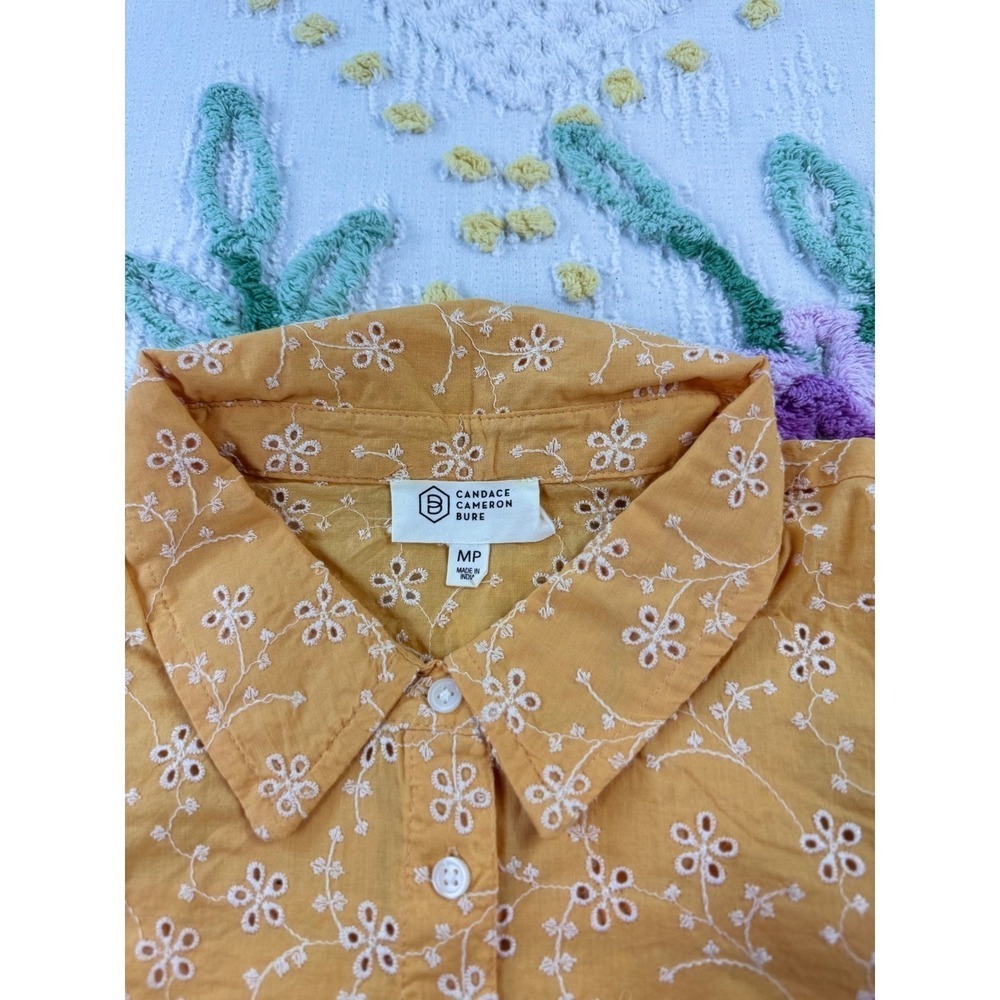 Candace Cameron Bure Yellow Floral Eyelet Cotton Button Down Shirt MP A603591 - Picture 5 of 9